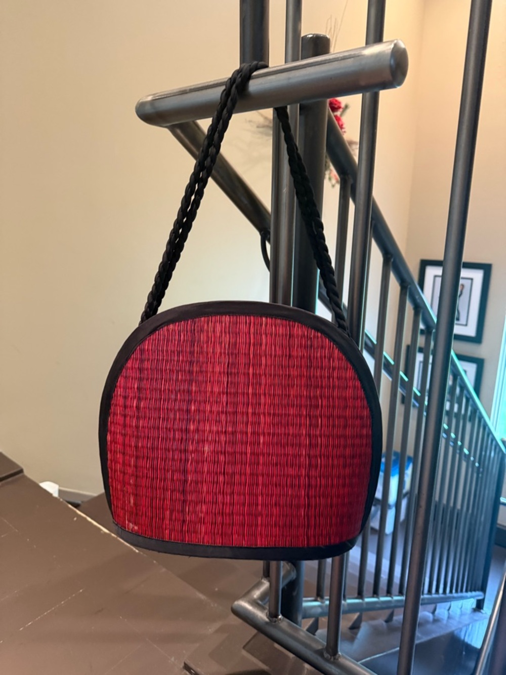 Baskets of Cambodia Saraye Tatami Style Handwoven Red Oval Purse / Shoulder Bag